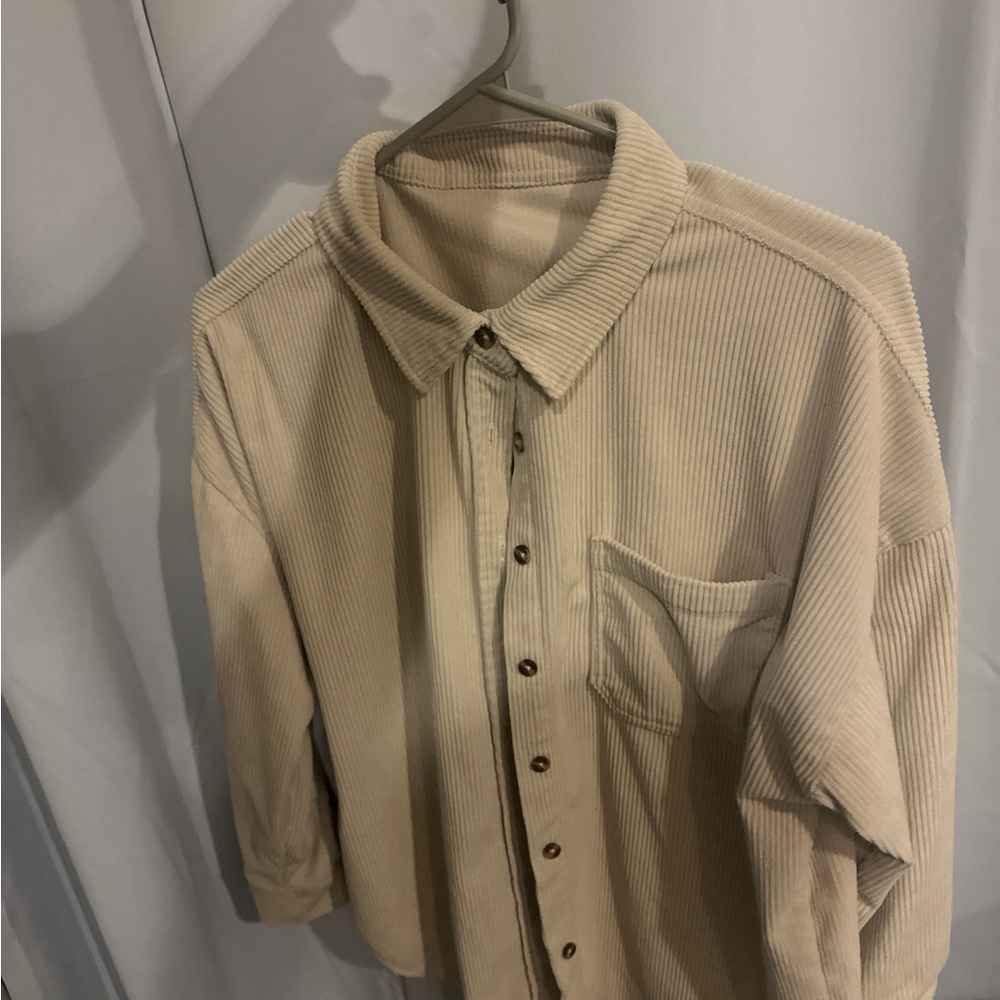Beige Corduroy Button-Up Shirt